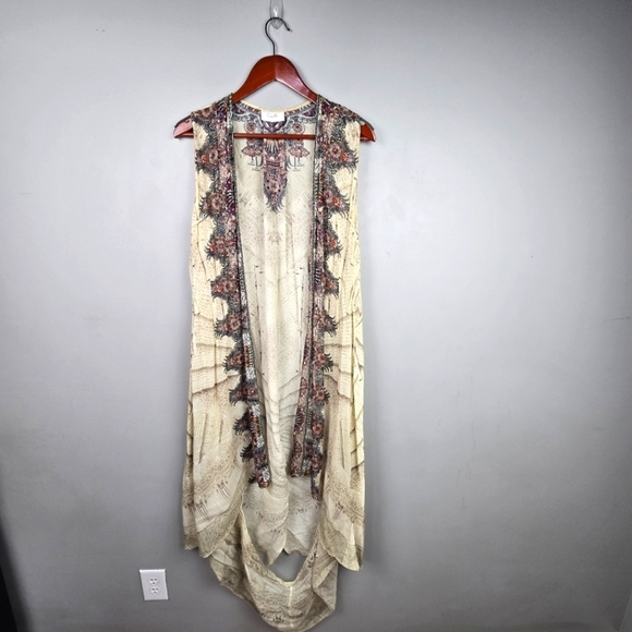 CAMILLA FRANKS Designer Multiwear‎ Long Vest Embellished Silk Cream Women One Sz - Picture 2 of 16